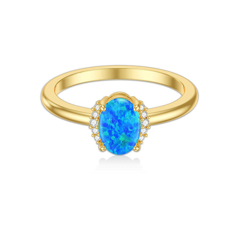 10K Gold Round Shaped & Oval Shaped Diamond & Opal Custom Oval Shaped Wedding Ring 3EX IGI Certified-14