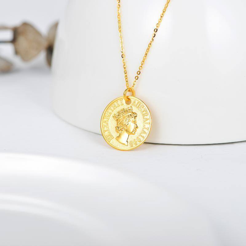 Collana con ciondolo a moneta rotonda/sferica in oro 14K-4