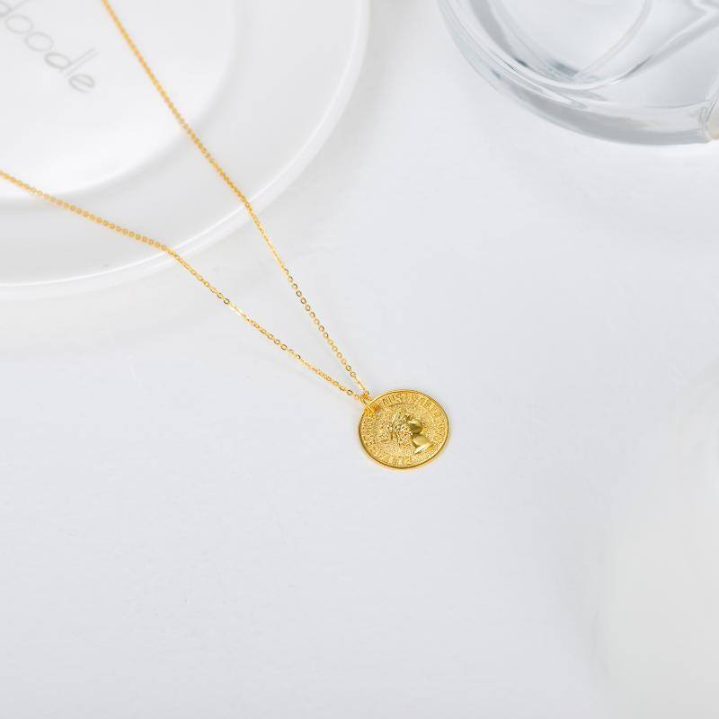 10K Gold Round/Spherical Coin Pendant Necklace-5