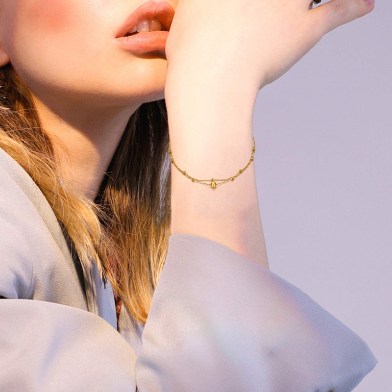 10K Złota Okrągła/Sferyczna Bransoletka Warstwowa-2