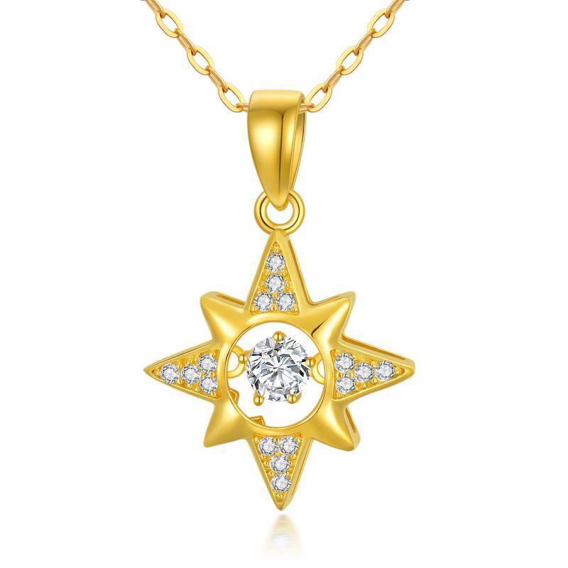 10K Gold Round Cubic Zirconia Stars Calendered Chain Necklace-1