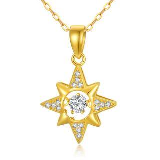 10K Gold Round Cubic Zirconia Stars Calendered Chain Necklace-56