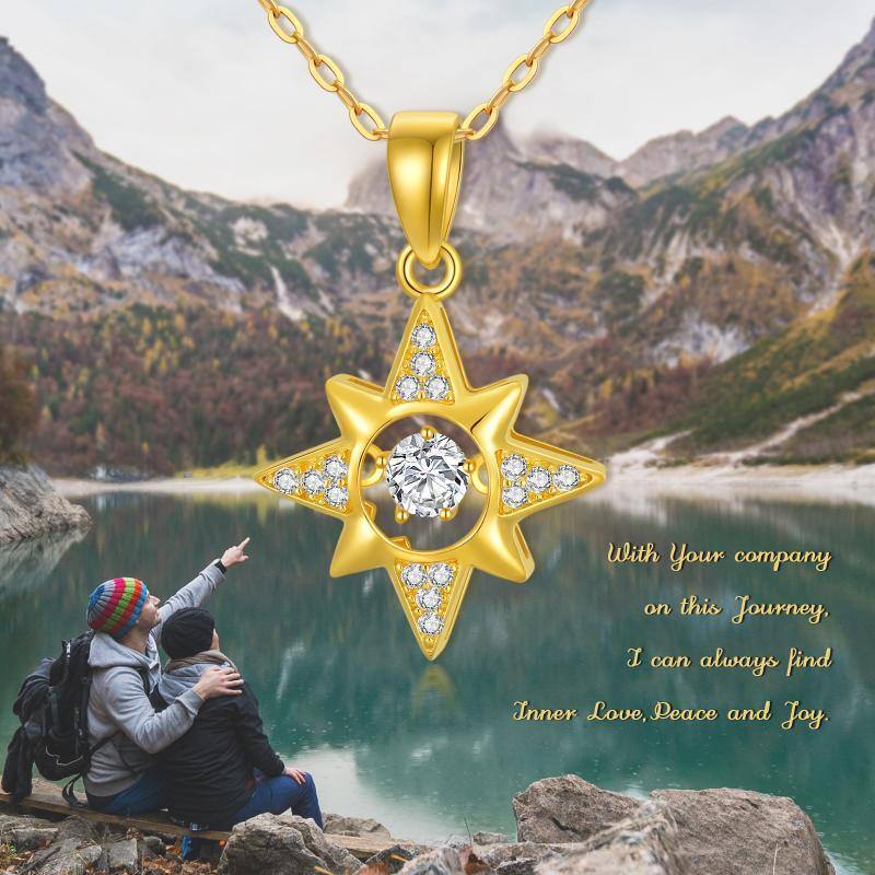 Halskette mit Sternanhänger aus rundem Zirkonia aus 10-karätigem Weißgold-5