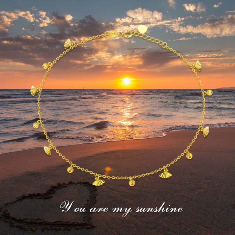 Tobillera de cadena simple con concha de oro de 14 quilates-4