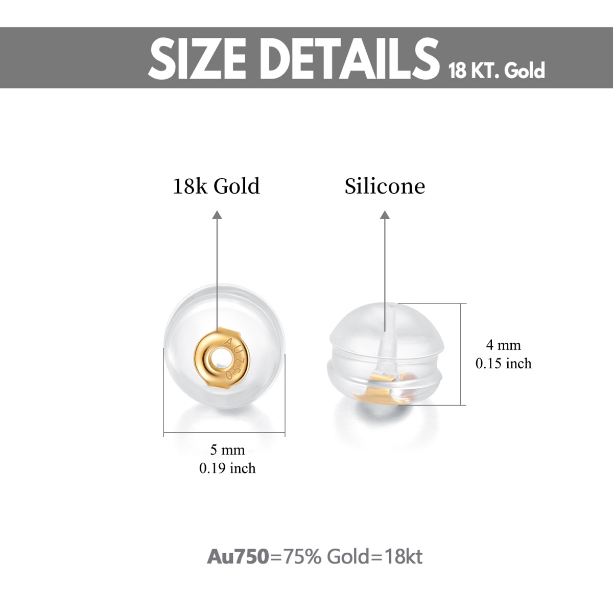 Reemplazos de respaldos de aretes de silicona en oro de 18 k-4