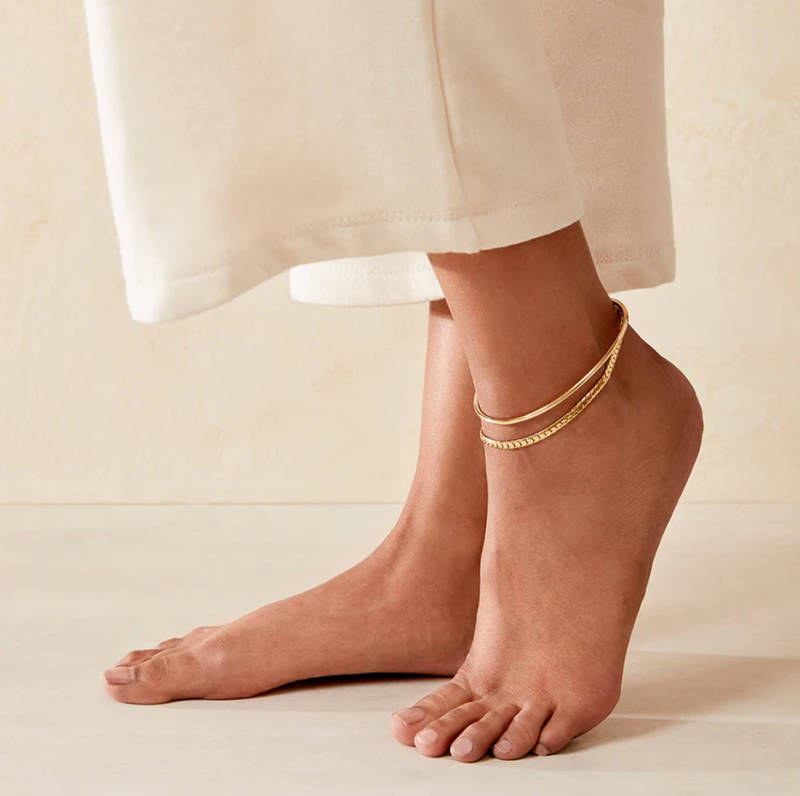 14K Gold Single Bangle Bracelet Ankelet 3mm-3