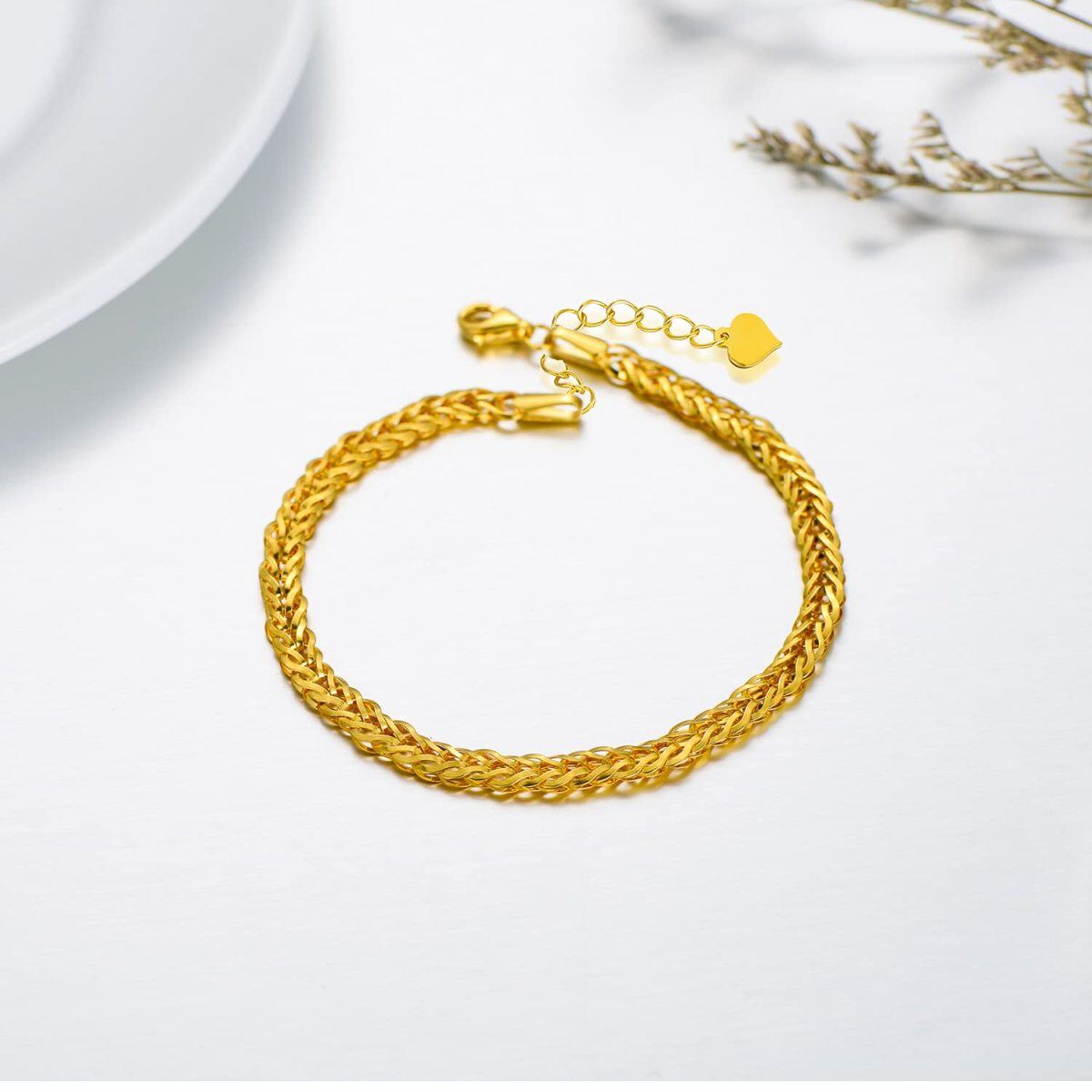 18K Gold Wheat Spike Chain Bracelet for Women-4