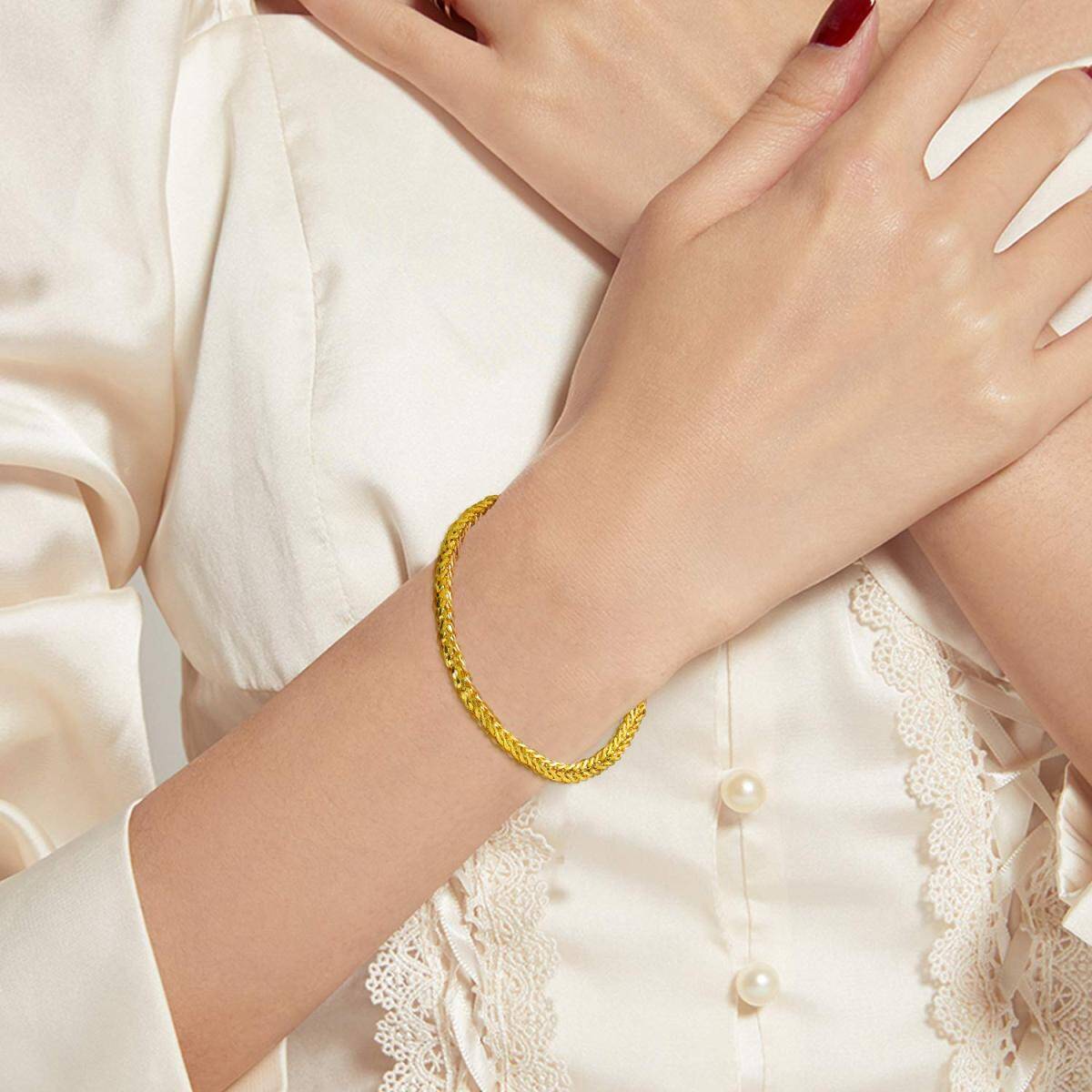 18K Gold Wheat Spike Chain Bracelet for Women-2