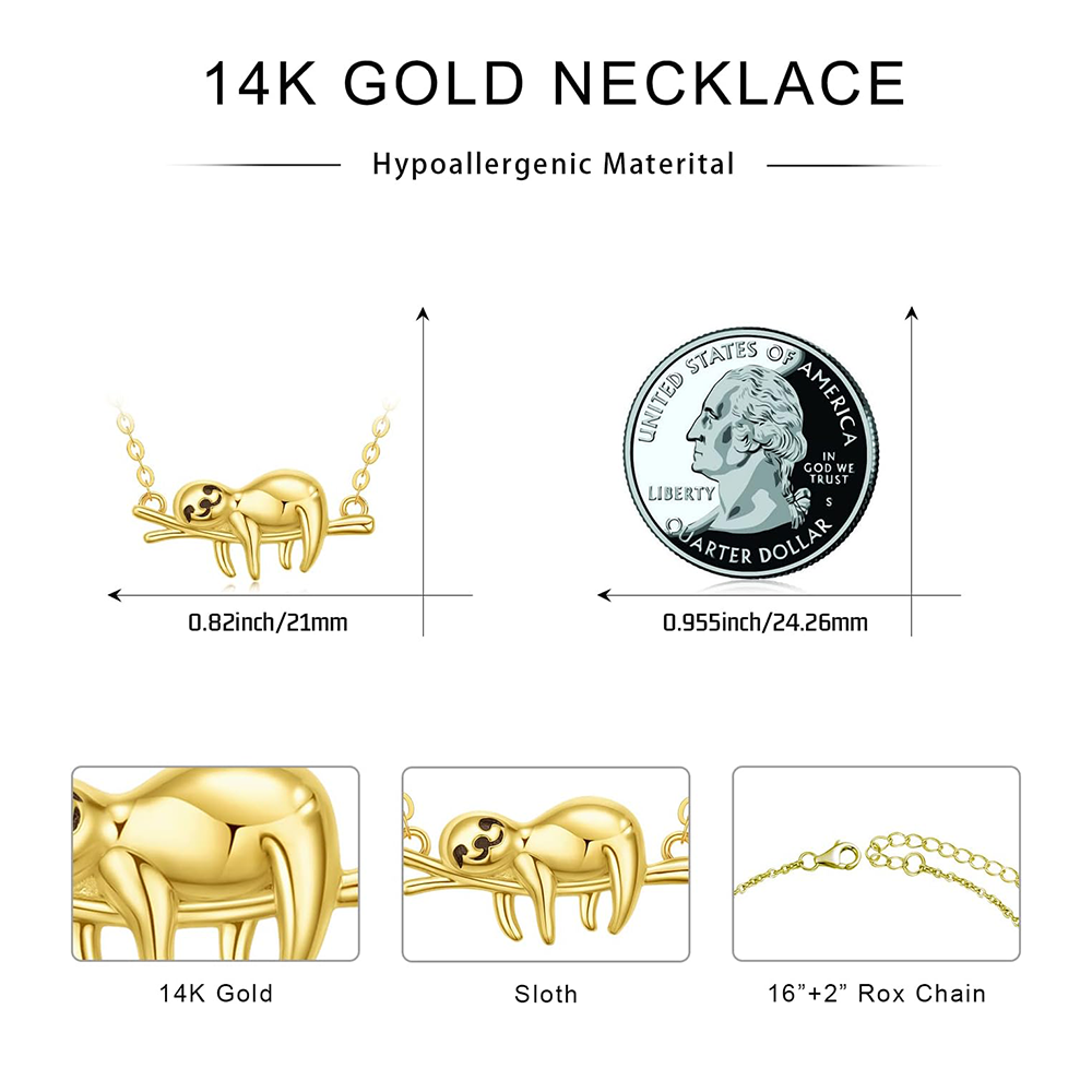 10K Gold Sloth Pendant Necklace-5