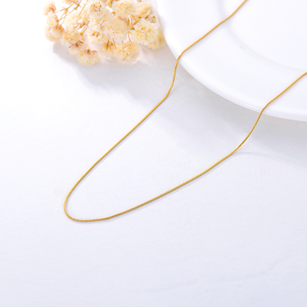 10K Solid Gold Round Snake Chain Necklace With Lobster Clasp 14 Inches-2