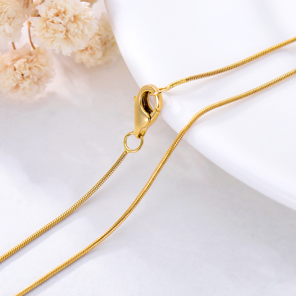 10K Solid Gold Round Snake Chain Necklace With Lobster Clasp 14 Inches-3
