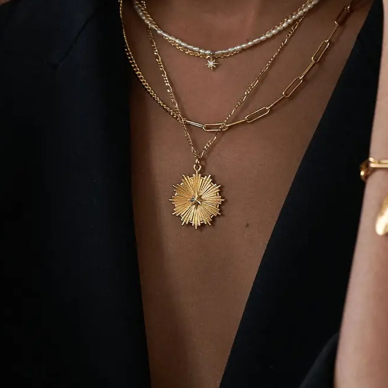 Gold Vermeil Schneeflocken Halskette für Frauen Männer-2