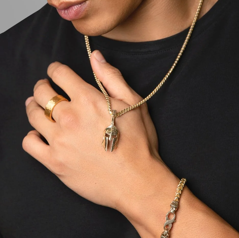 Dijes de guerrero espartano de oro de 10 quilates para hombre-2