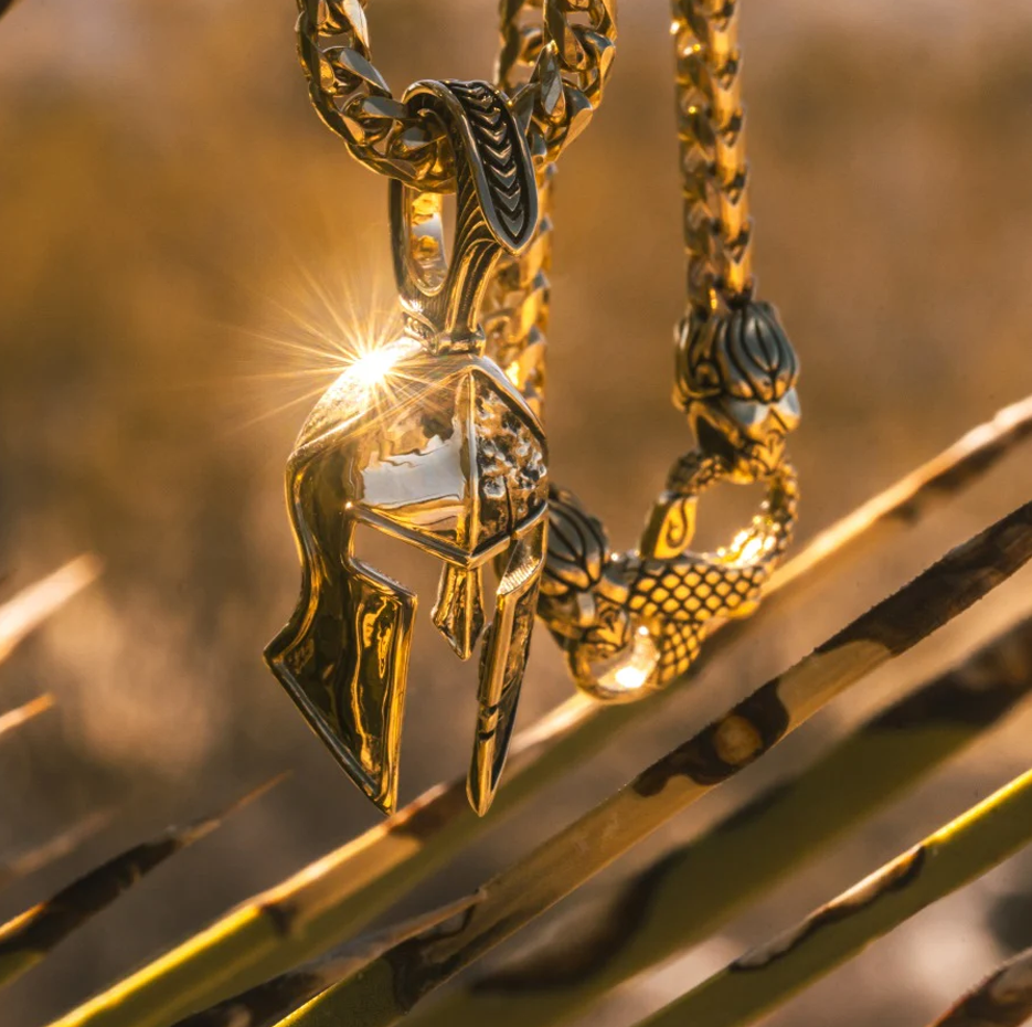 Dijes de guerrero espartano de oro de 10 quilates para hombre-3