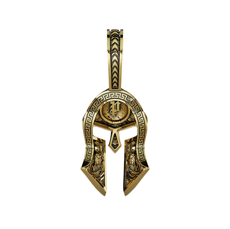 Dijes de guerrero espartano de oro de 10 quilates para hombre-4