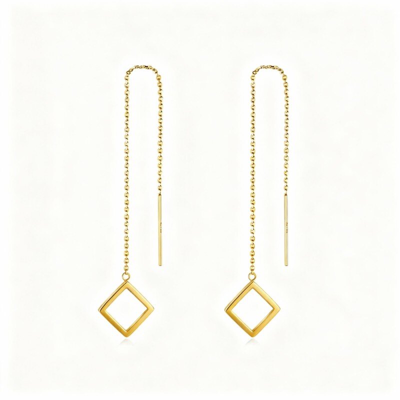 Pendientes colgantes cuadrados de oro de 14 quilates-1