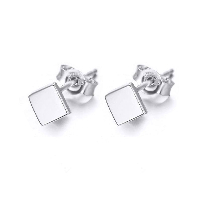 14K White Gold Plated Square Stud Earrings-1