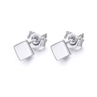 10K White Gold Plated Square Stud Earrings-55