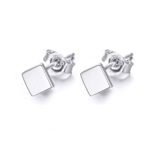 10K White Gold Plated Square Stud Earrings