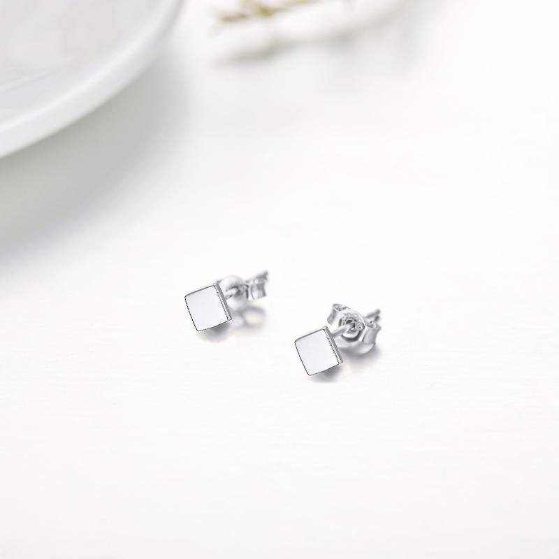 18K White Gold Plated Square Stud Earrings-3