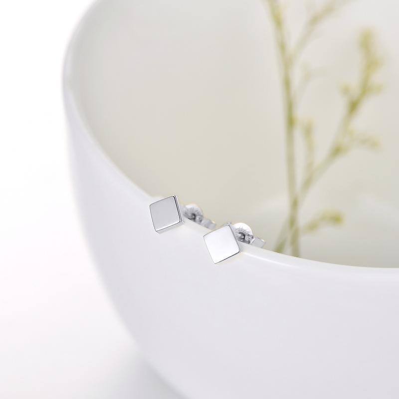 14K White Gold Plated Square Stud Earrings-4