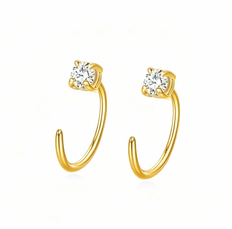 10K Gold Cubic Zirconia Square Stud Earrings-1