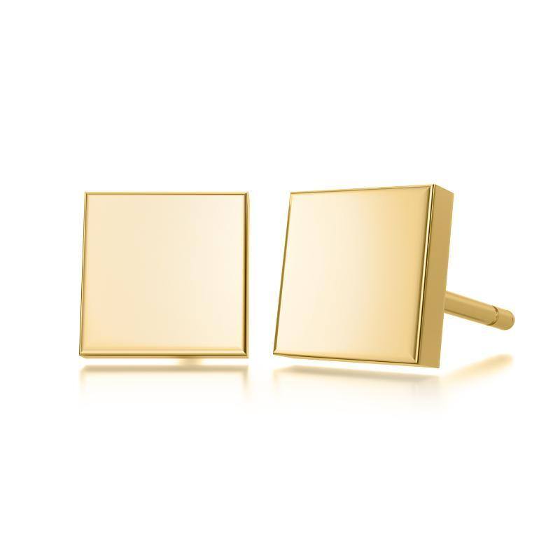 10K Gold Square Stud Earrings-1