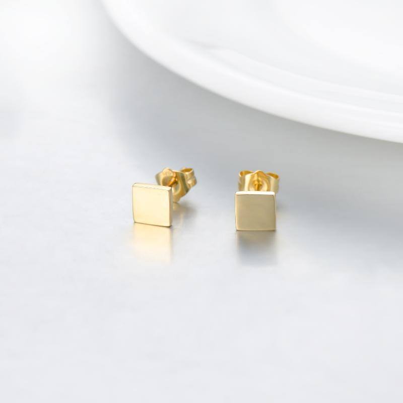 10K Gold Square Stud Earrings-3