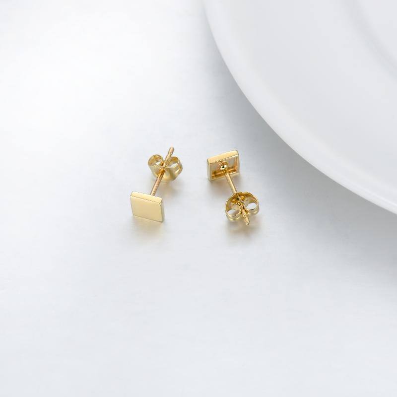 10K Gold Square Stud Earrings-4