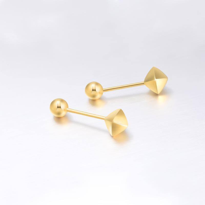 18K Gold Square Stud Earrings-3