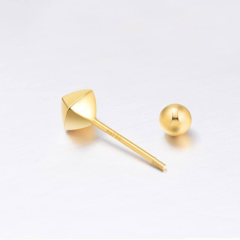 18K Gold Square Stud Earrings-4