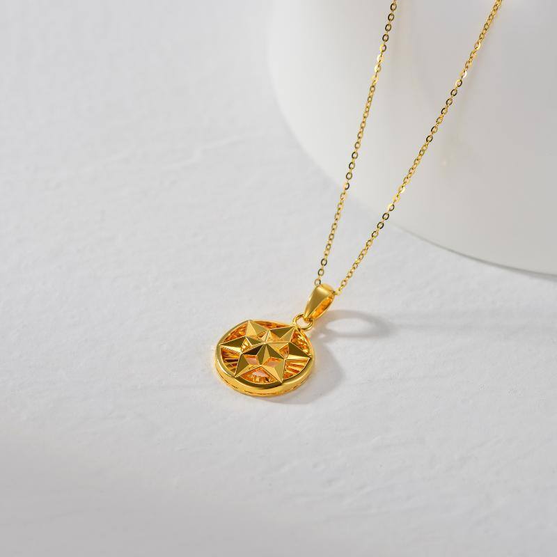 10K Gold Star Coin Pendant Necklace-4
