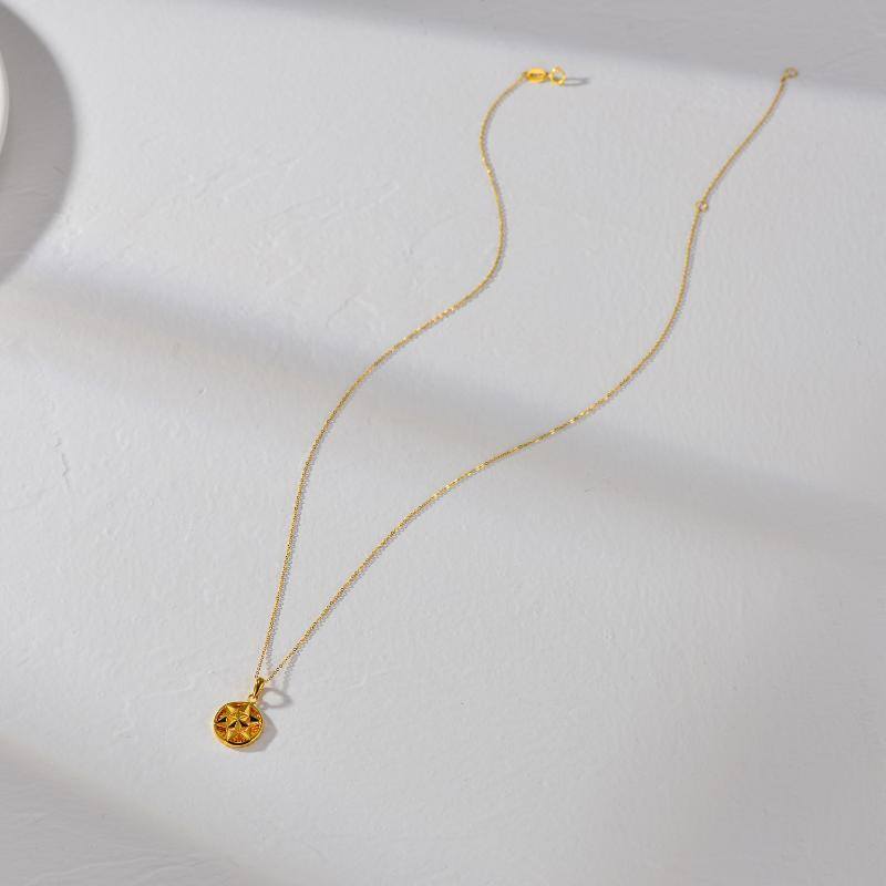 18K Gold Star Coin Pendant Necklace-5