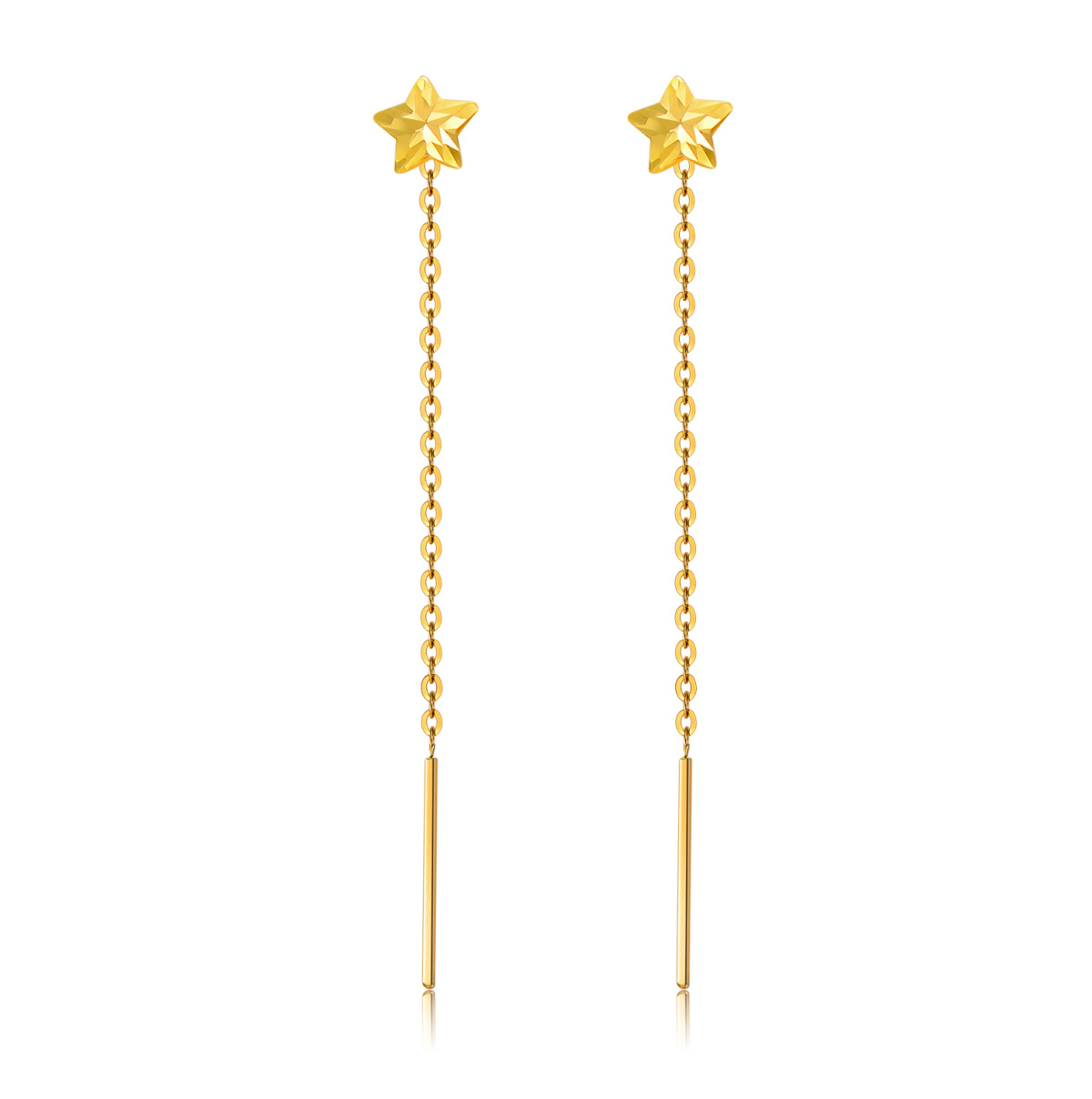 14K Gold Star Drop Earrings-1