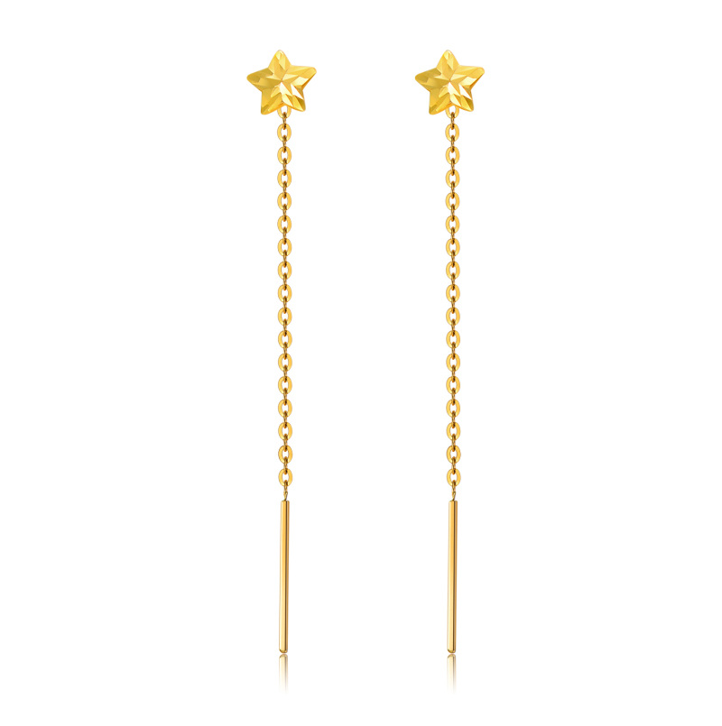10K Gold Star Drop Earrings-10