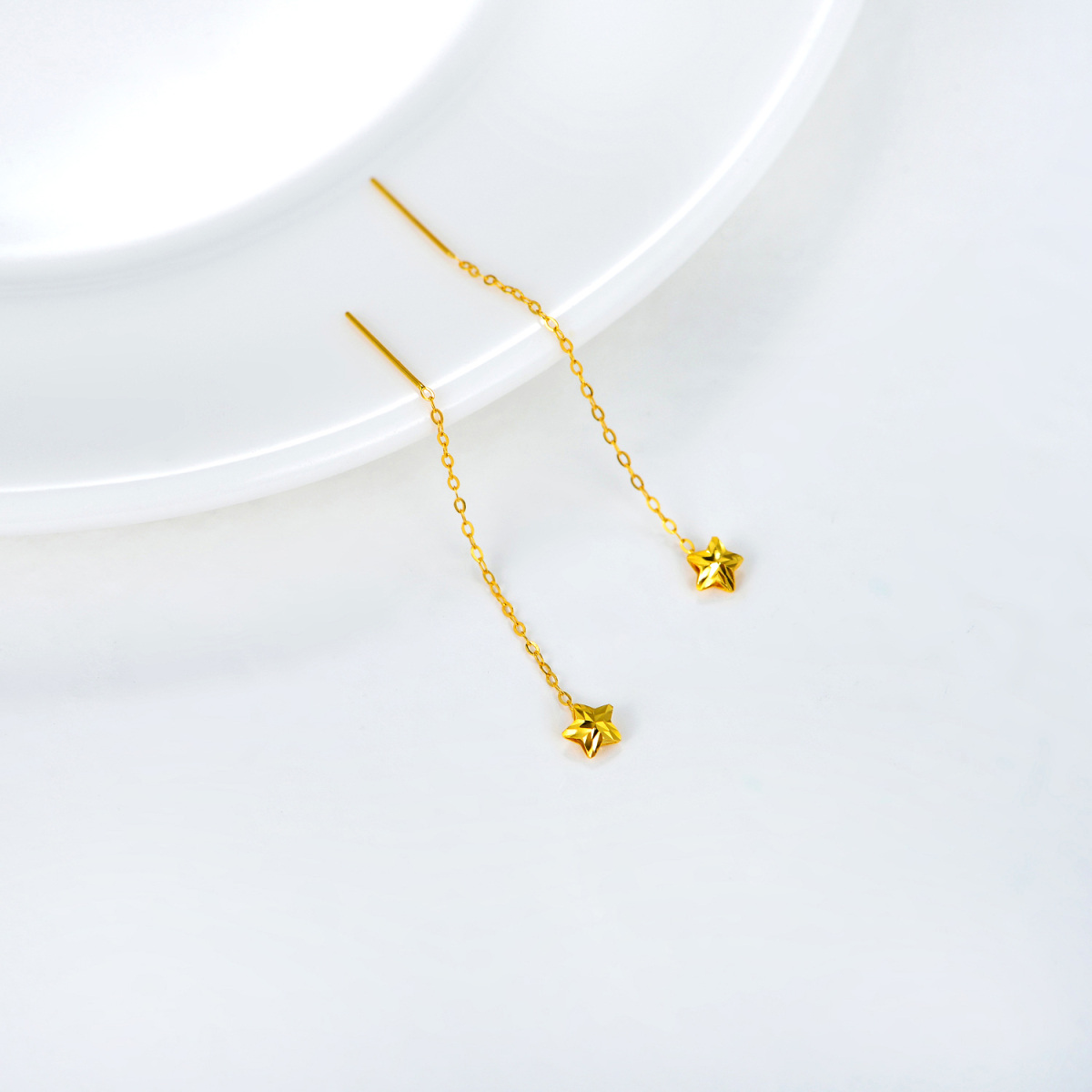 14K Gold Star Drop Earrings-3