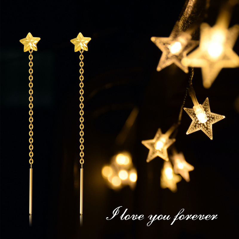 أقراط متدلية على شكل نجمة من الذهب الأبيض عيار 10 قيراط-6