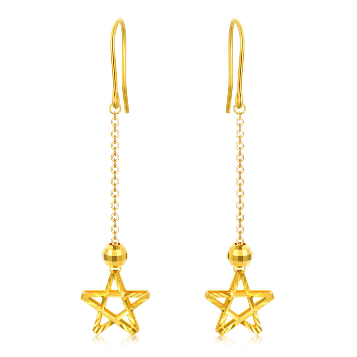 10K Gold Star Drop Earrings-1