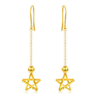 10K Gold Star Drop Earrings-48