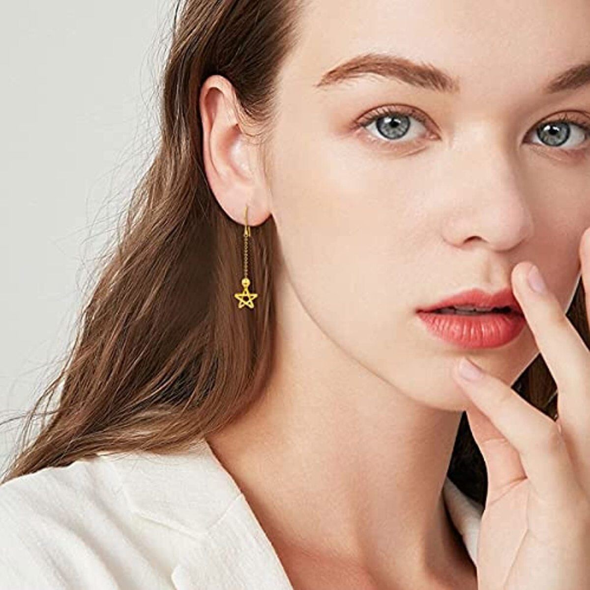 10K Gold Star Drop Earrings-2