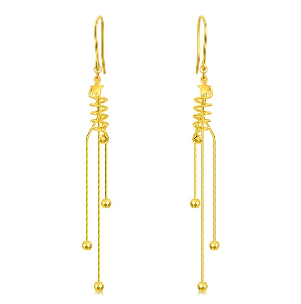 10K Gold Star Drop Earrings-1