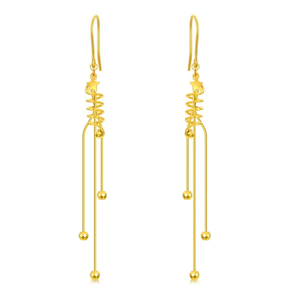 18K Gold Star Drop Earrings-1