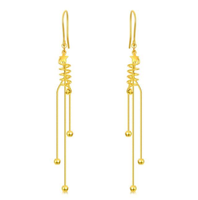 18K Gold Star Drop Earrings-2