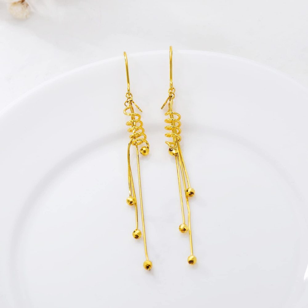 10K Gold Star Drop Earrings-3