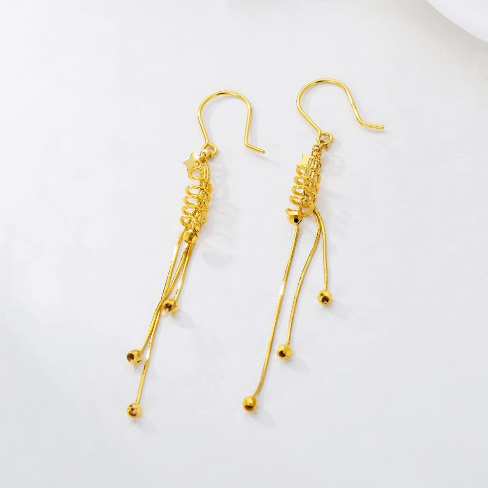 10K Gold Star Drop Earrings-4