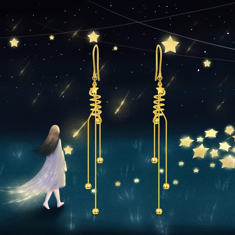 10K Gold Star Drop Earrings-6