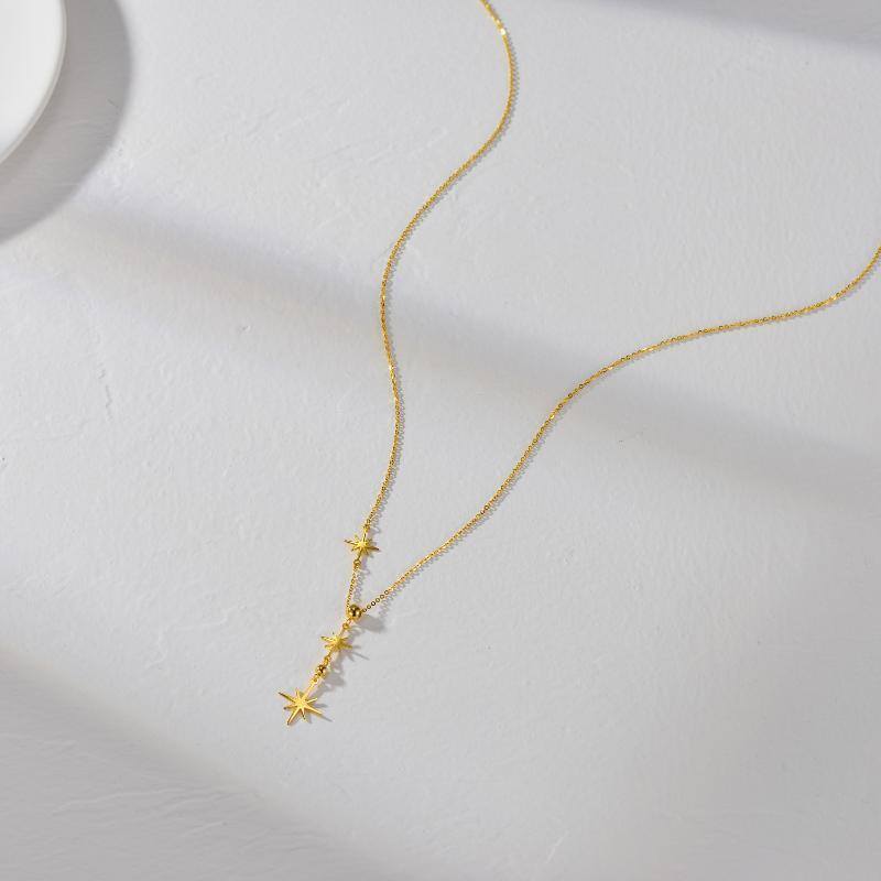 14K Gold Star Non-adjustable Y-Necklace-3