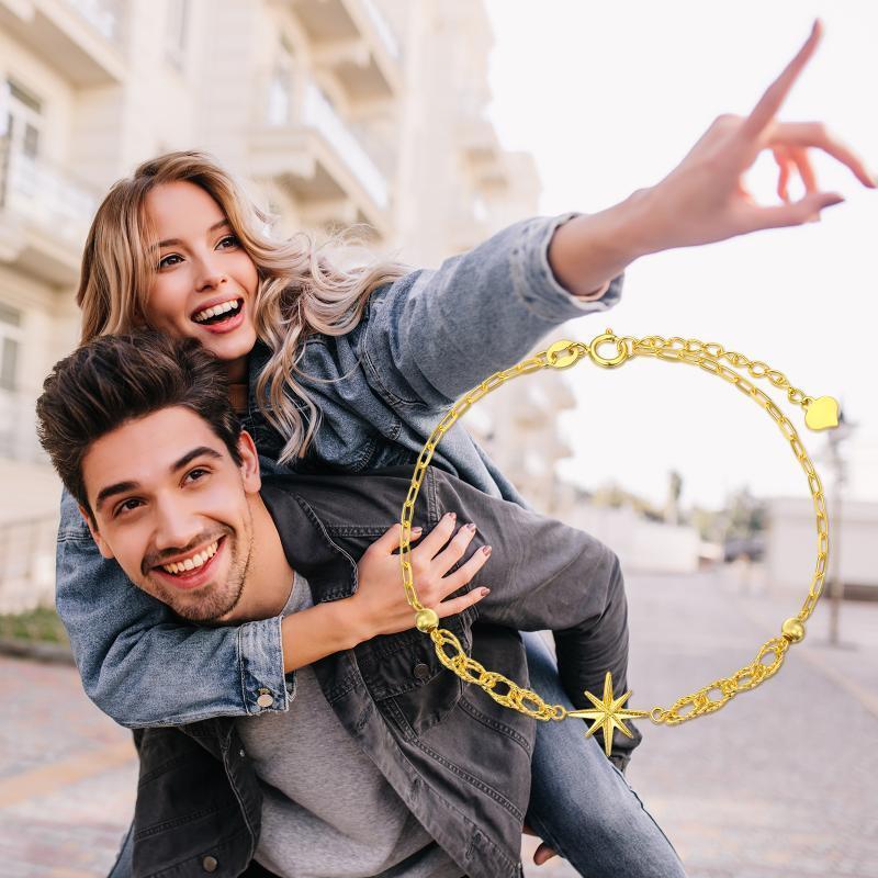 10K Gouden Ster Hanger Armband-6