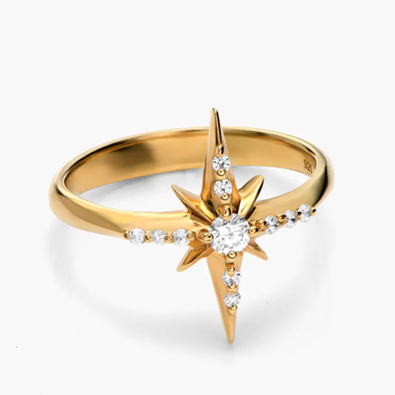 Gold Vermeil Cubic Zirconia Star Ring for Women-1