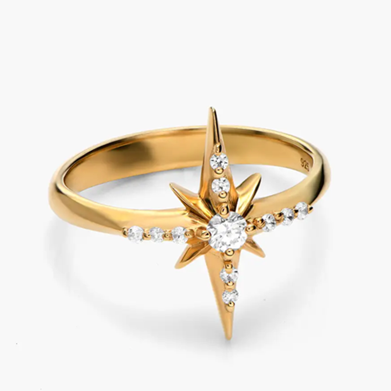 Gold Vermeil Cubic Zirconia Star Ring for Women-20